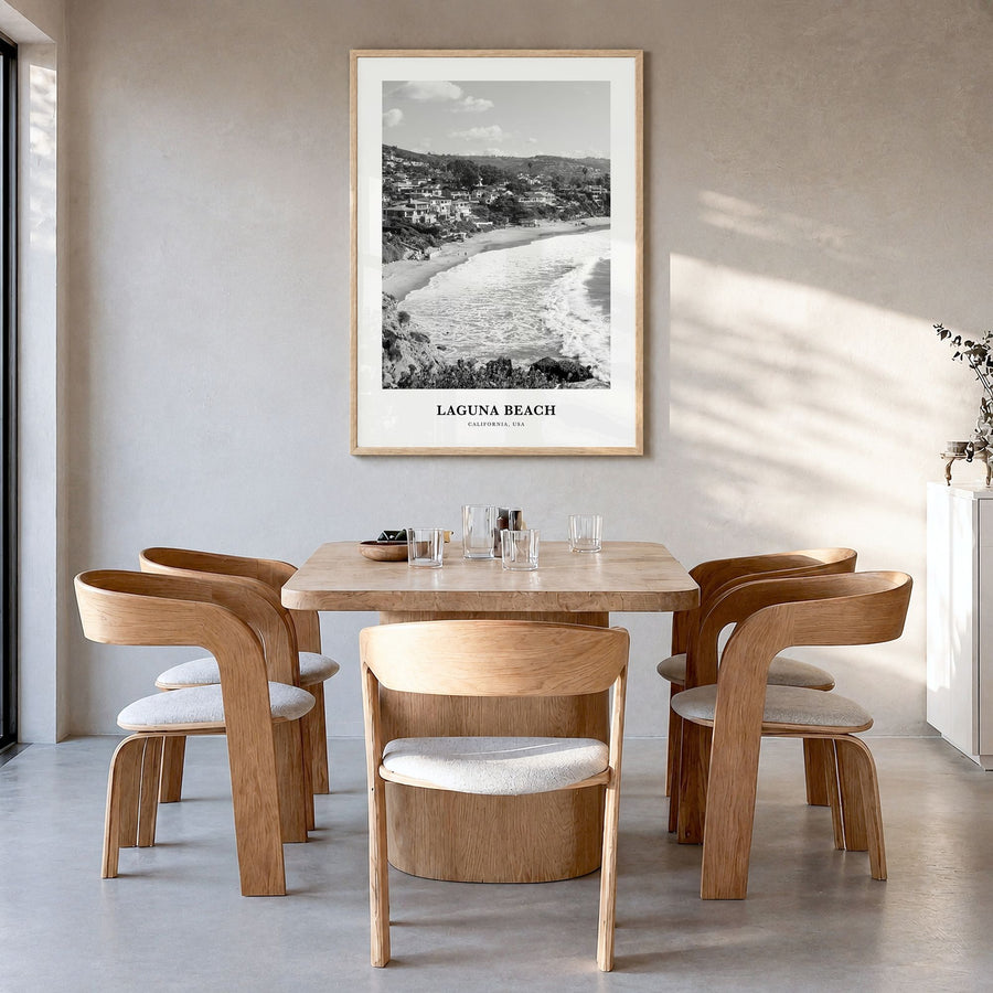 Laguna Beach Classic No 2 Poster in a natural wood frame, hanging in a dining room