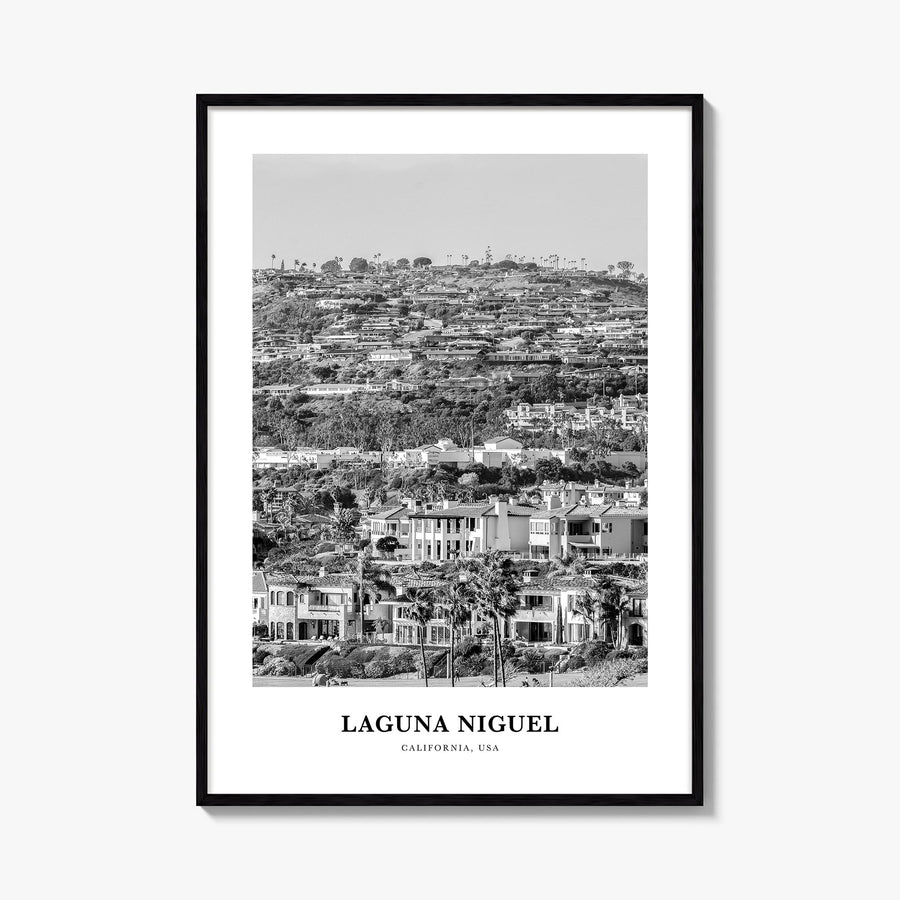 Laguna Niguel black & white classic poster of California, USA – vertical wall art, unframed print shown in interior mockup
