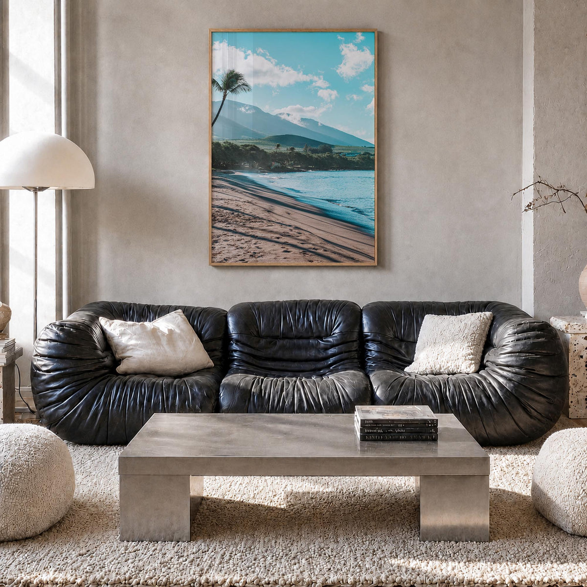 Lahaina colorful photo poster of Hawaii, USA – vertical wall art in natural wood frame, hanging on wall