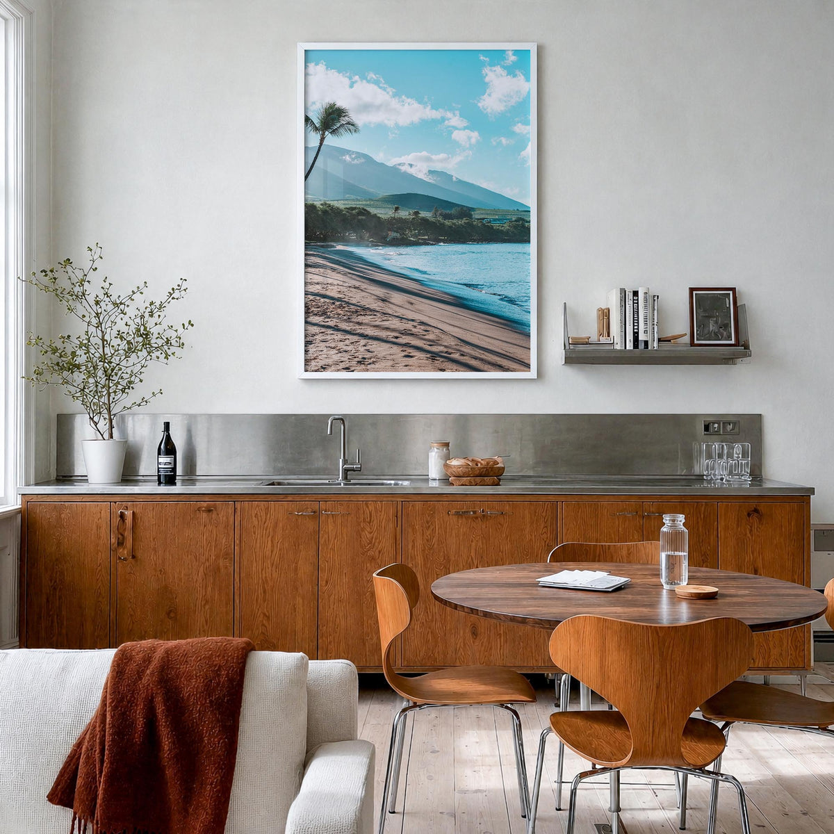 Lahaina colorful photo poster of Hawaii, USA – vertical wall art in white wood frame, hanging on wall