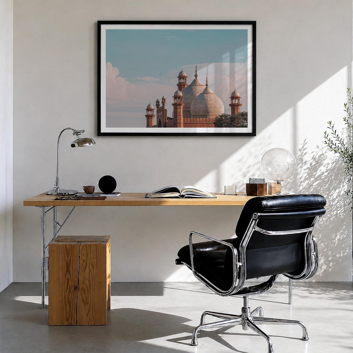 Lahore colorful photo poster of Pakistan – horizontal wall art in black wood frame with white border, hanging on wall