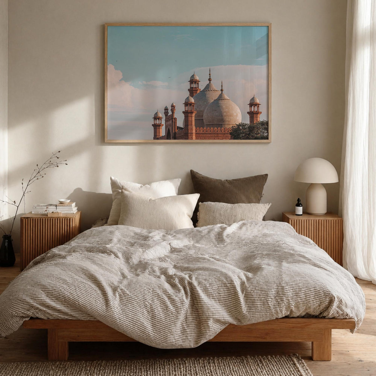 Lahore colorful photo poster of Pakistan – horizontal wall art in natural wood frame, hanging on wall