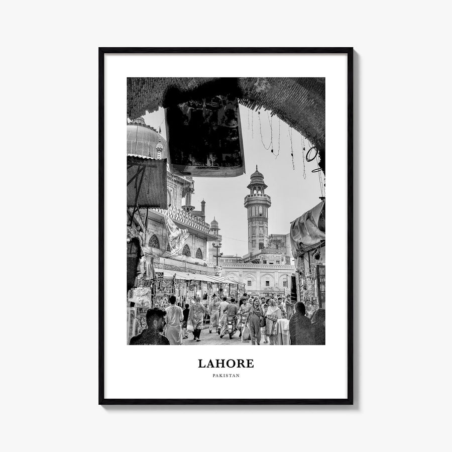 Lahore no. 1 black & white classic poster of Pakistan – vertical wall art, unframed print shown in interior mockup