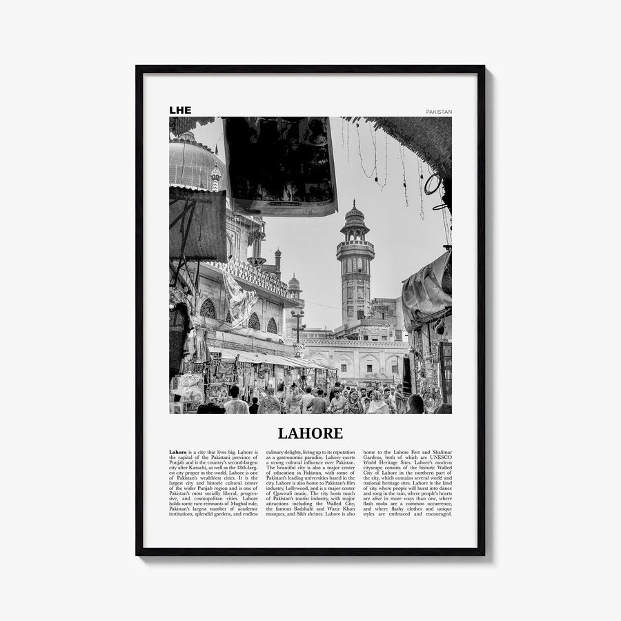 Lahore no. 1 black & white newspaper poster of Pakistan – vertical wall art, unframed print shown in interior mockup