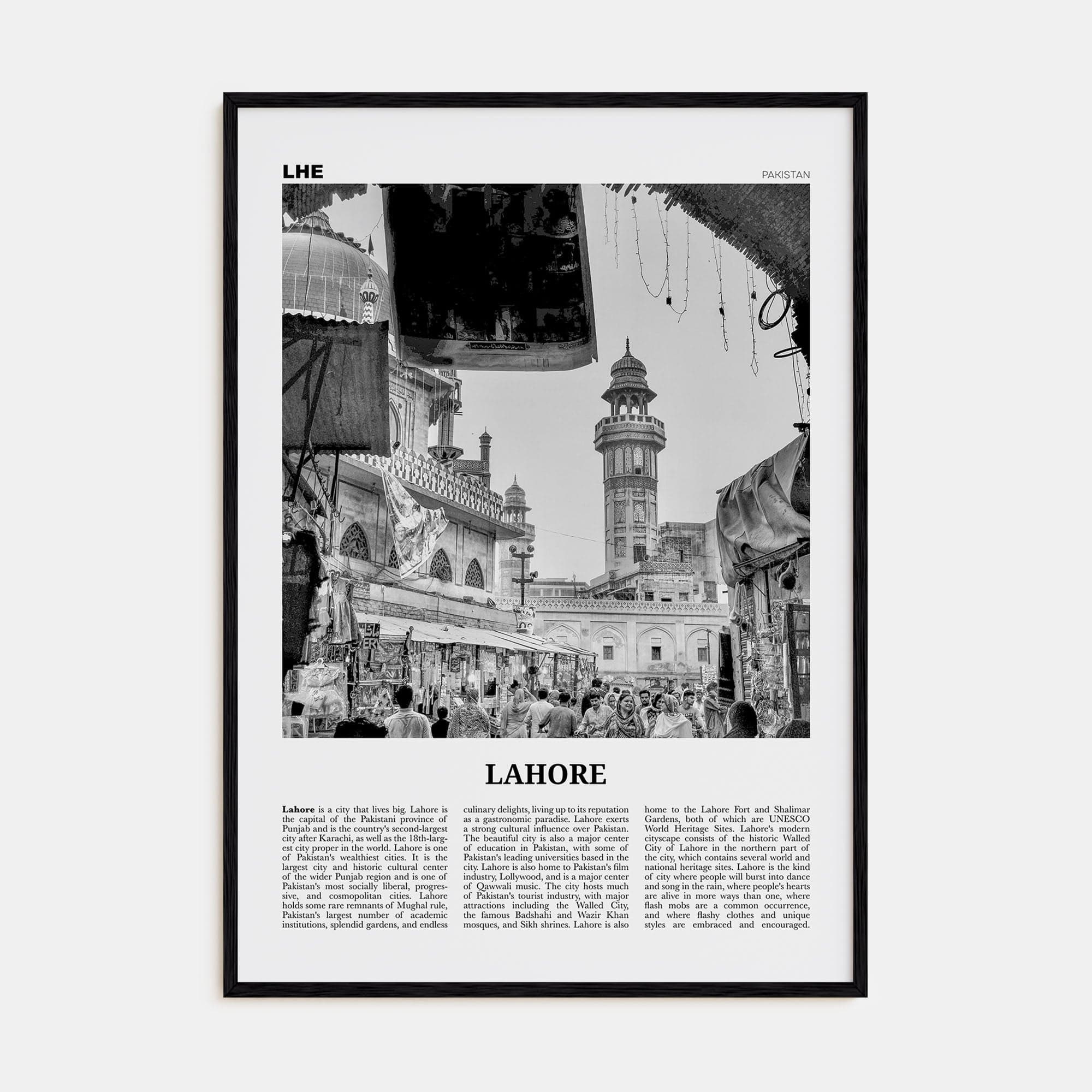 Lahore No 1 Poster Black Wood / 8x12 in Nbourhood Travel B&W Poster