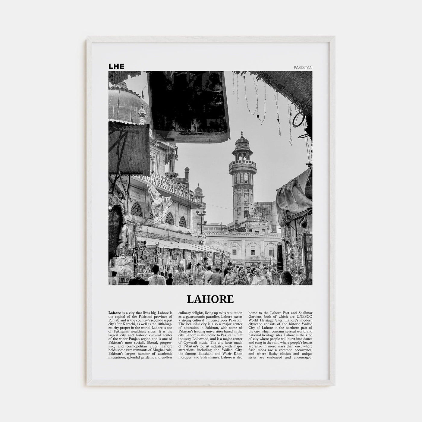 Lahore No 1 Poster White Wood / 8x12 in Nbourhood Travel B&W Poster