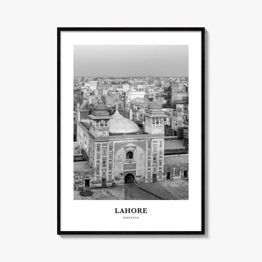 Lahore no. 2 black & white classic poster of Pakistan – vertical wall art, unframed print shown in interior mockup