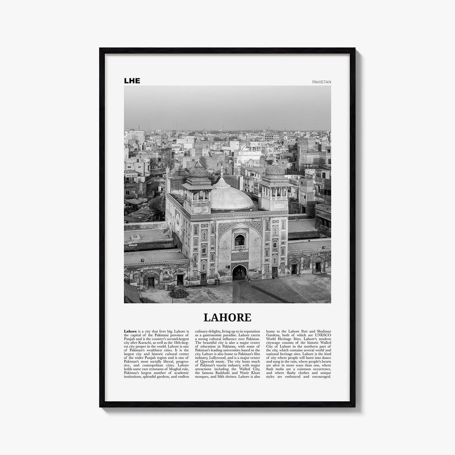 Lahore no. 2 black & white newspaper poster of Pakistan – vertical wall art, unframed print shown in interior mockup