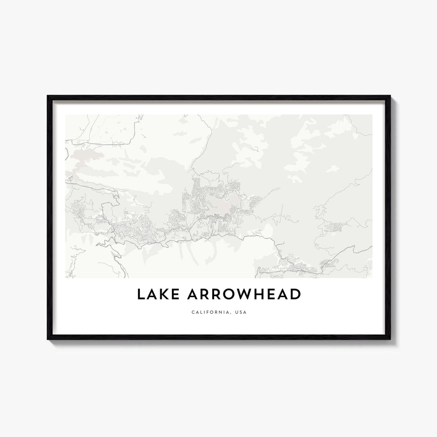 Lake Arrowhead black & white map poster of California, USA – horizontal wall art, unframed print shown in interior mockup