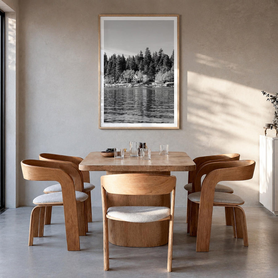 Lake Arrowhead black & white photo poster of California, USA – vertical wall art in natural wood frame with white border, han