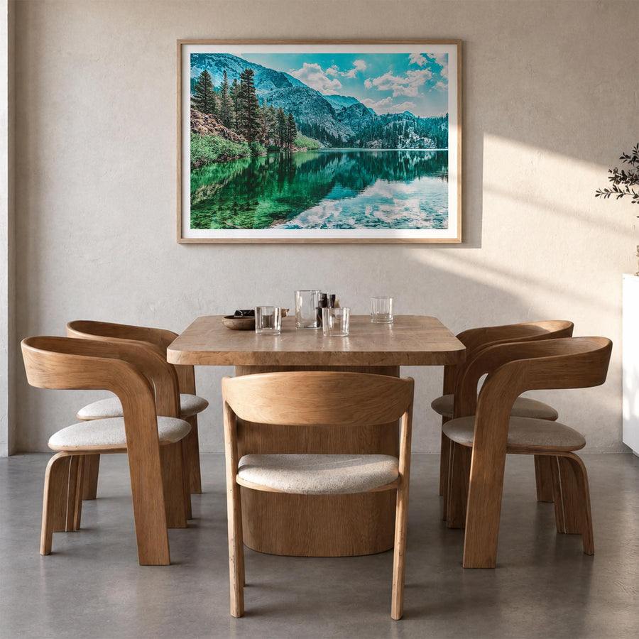 Lake Arrowhead colorful photo poster of California, USA – horizontal wall art in natural wood frame with white border, hangin