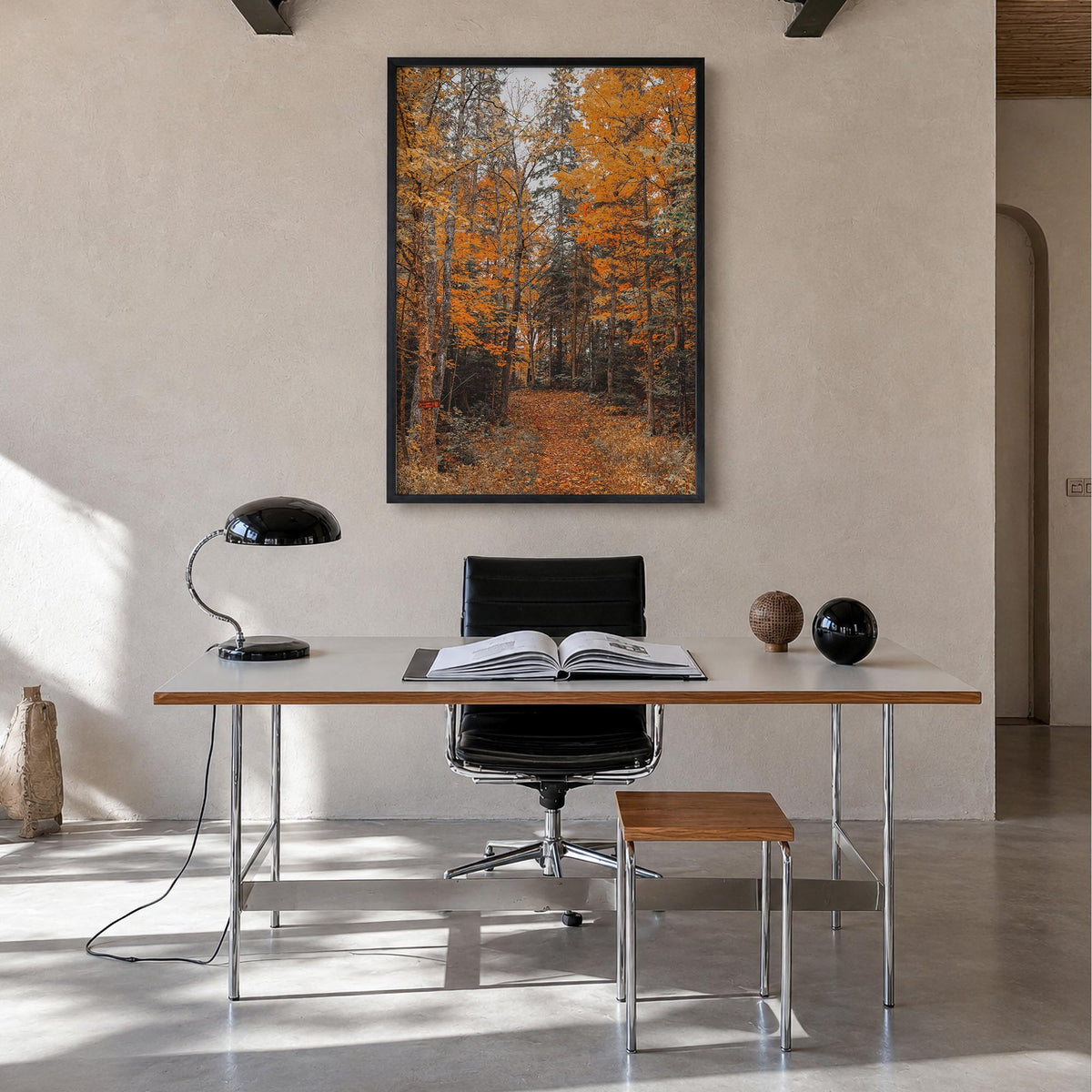 Lake Arrowhead no. 2 colorful photo poster of California, USA – vertical wall art in black wood frame, hanging on wall