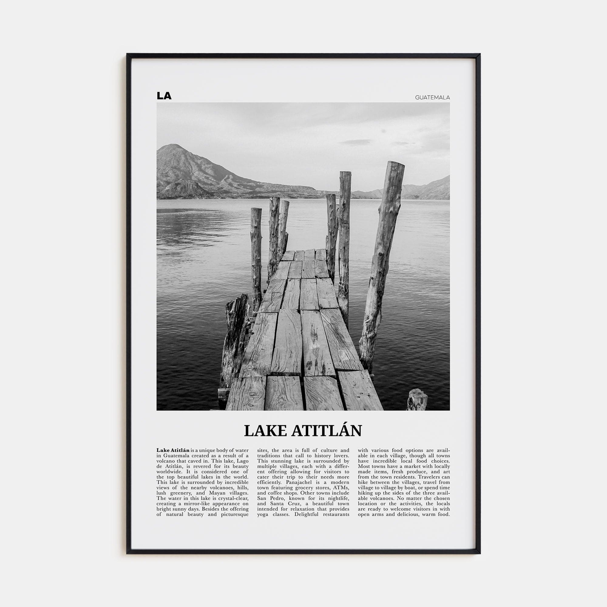 Lake Atitlán Poster Black Metal / 8x12 in Nbourhood Travel B&W Poster