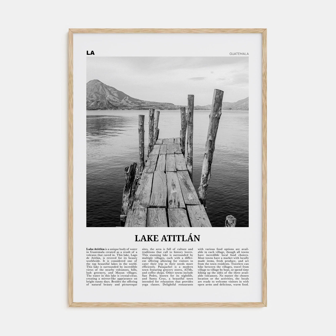 Lake Atitlán Poster Natural Wood / 8x12 in Nbourhood Travel B&W Poster