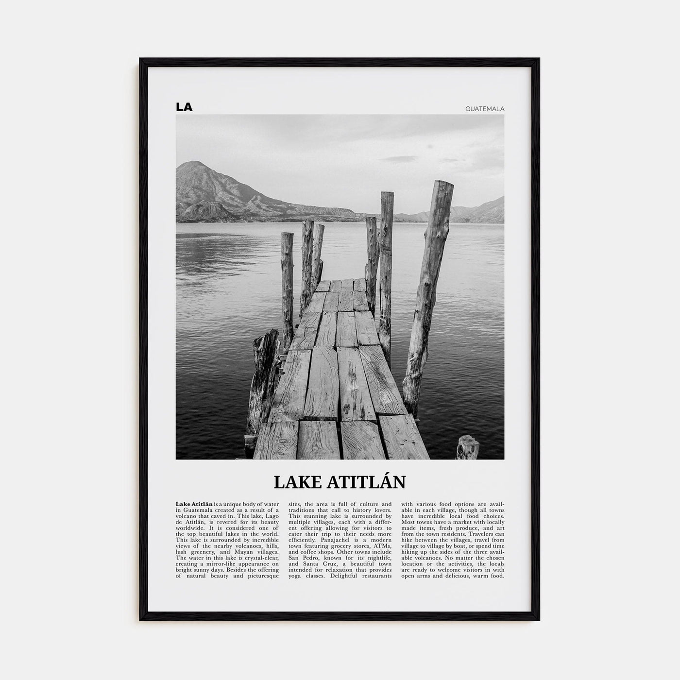 Lake Atitlán Poster Black Wood / 8x12 in Nbourhood Travel B&W Poster