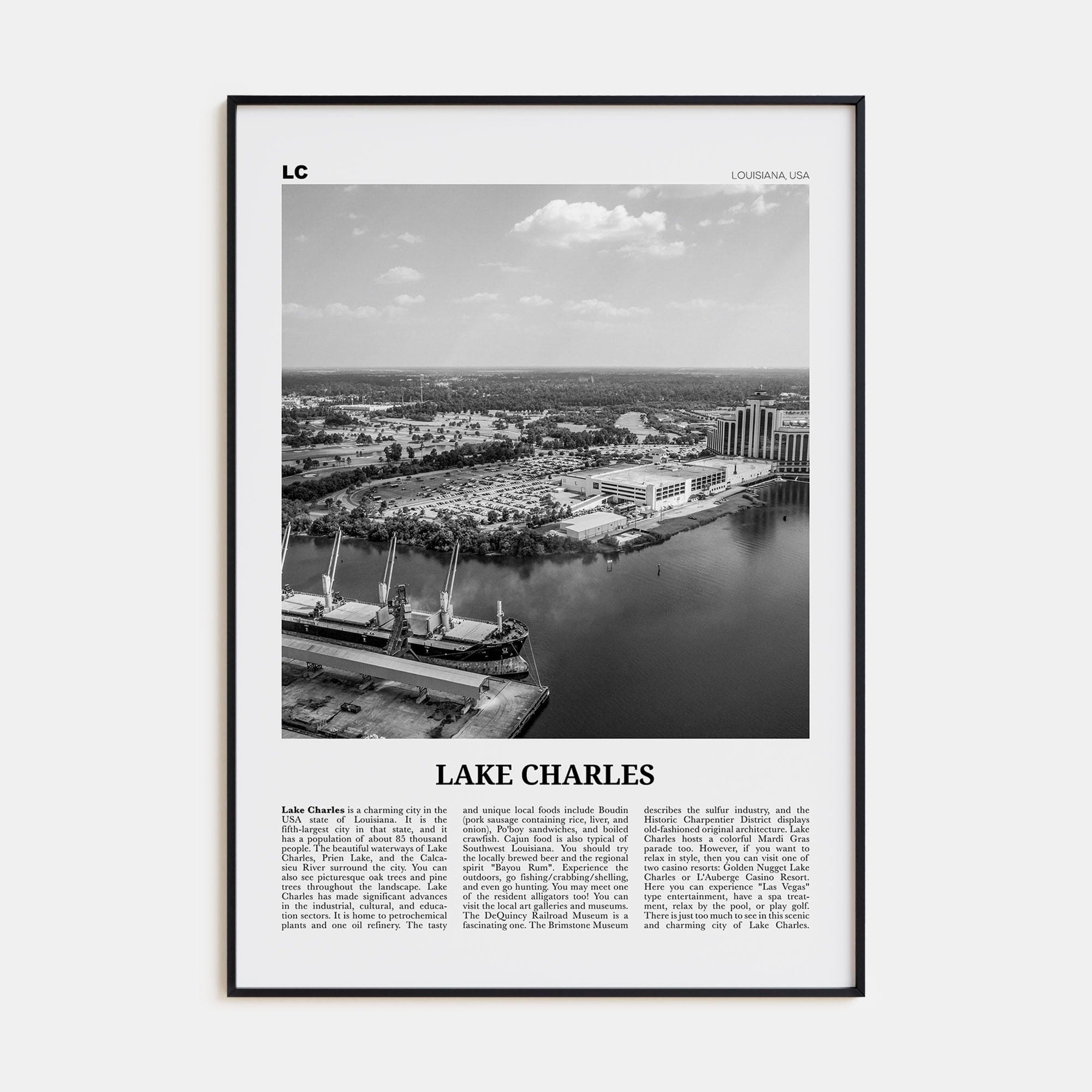 Lake Charles Poster None / 8x12 in Nbourhood Travel B&W Poster