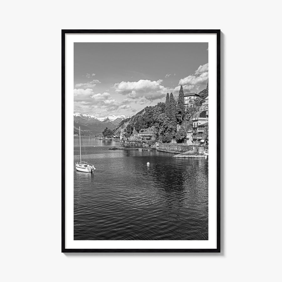 Lake Como no. 2 black & white photo poster of Italy – vertical wall art, unframed print shown in interior mockup