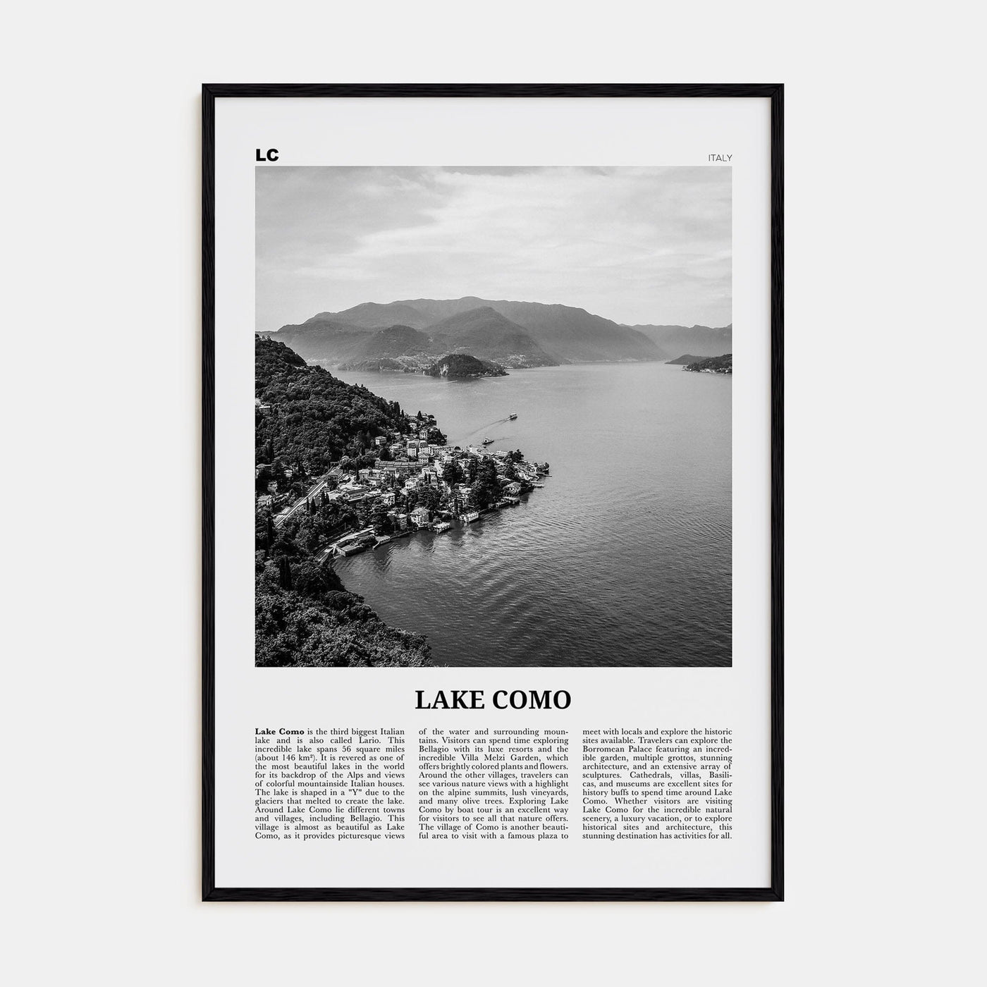 Lake Como Poster Black Wood / 8x12 in Nbourhood Travel B&W Poster