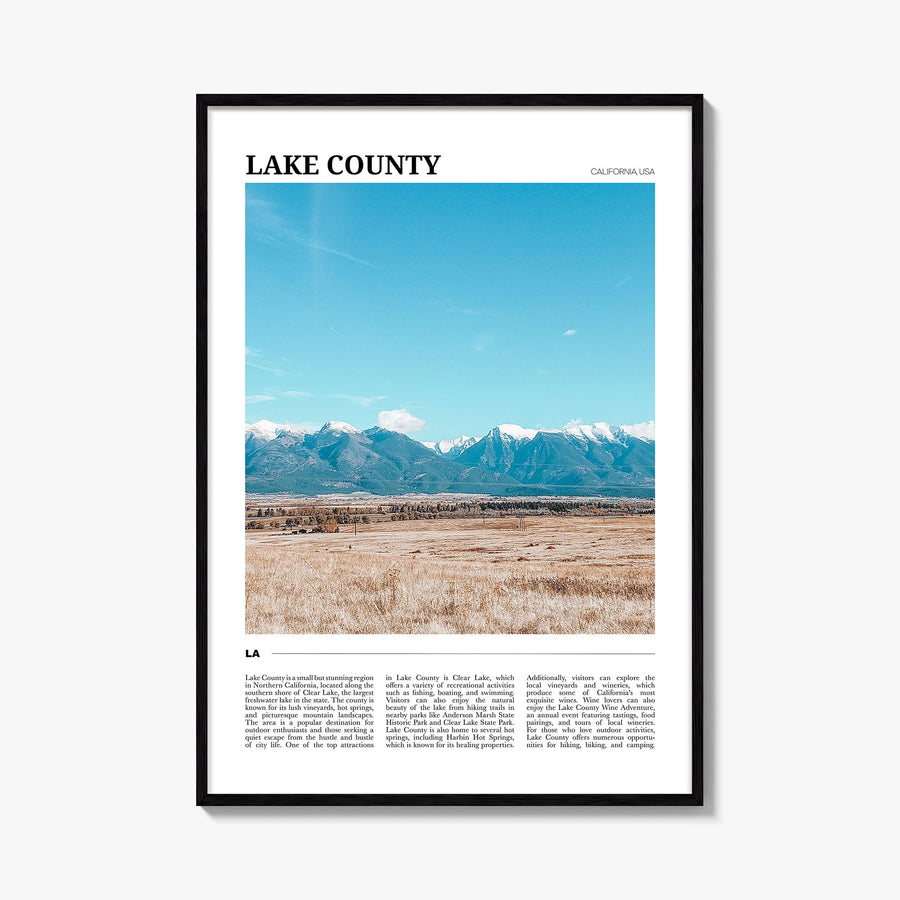 Lake County colorful travel poster of Illinois, USA – vertical wall art, unframed print shown in interior mockup