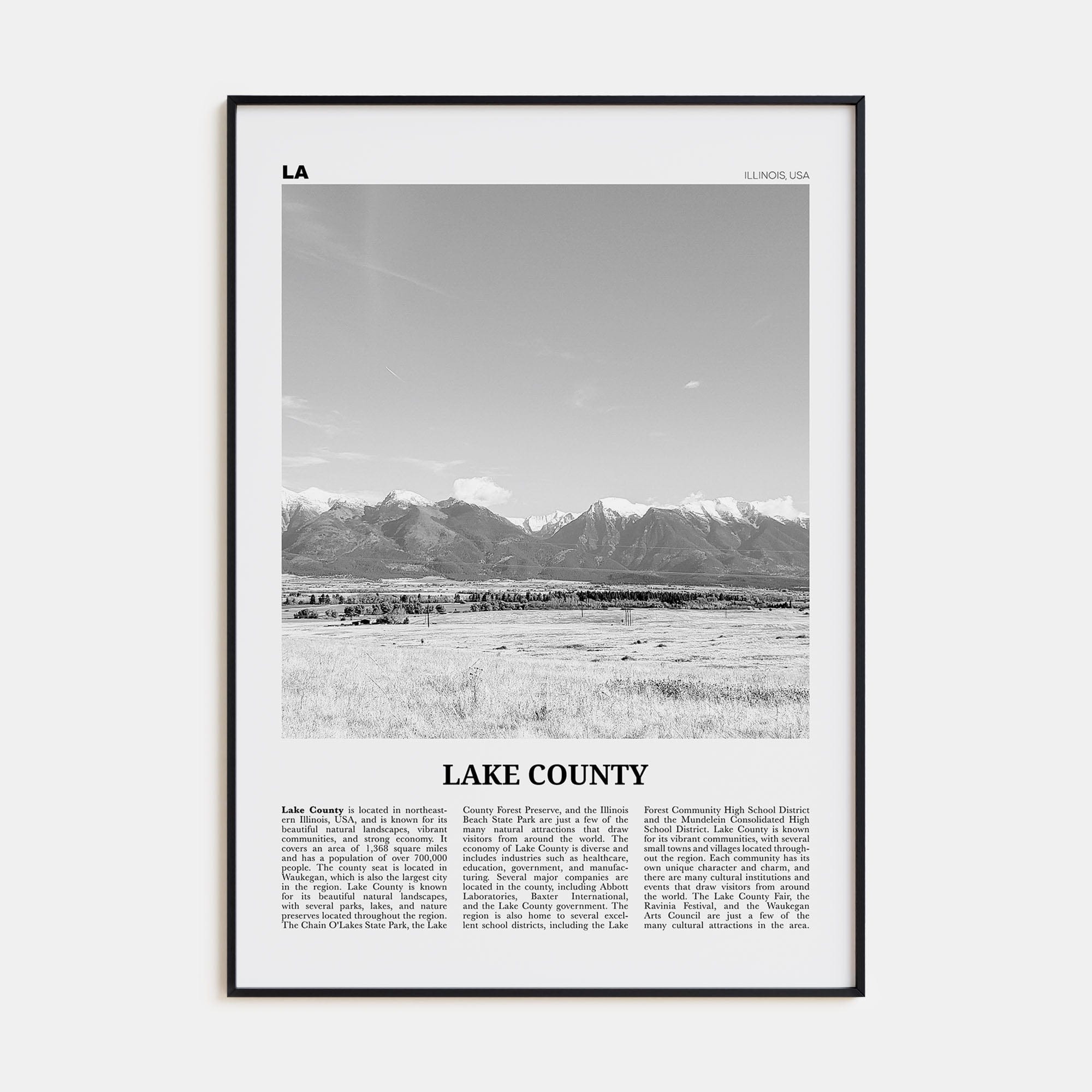 Lake County Poster None / 8x12 in Nbourhood Travel B&W Poster