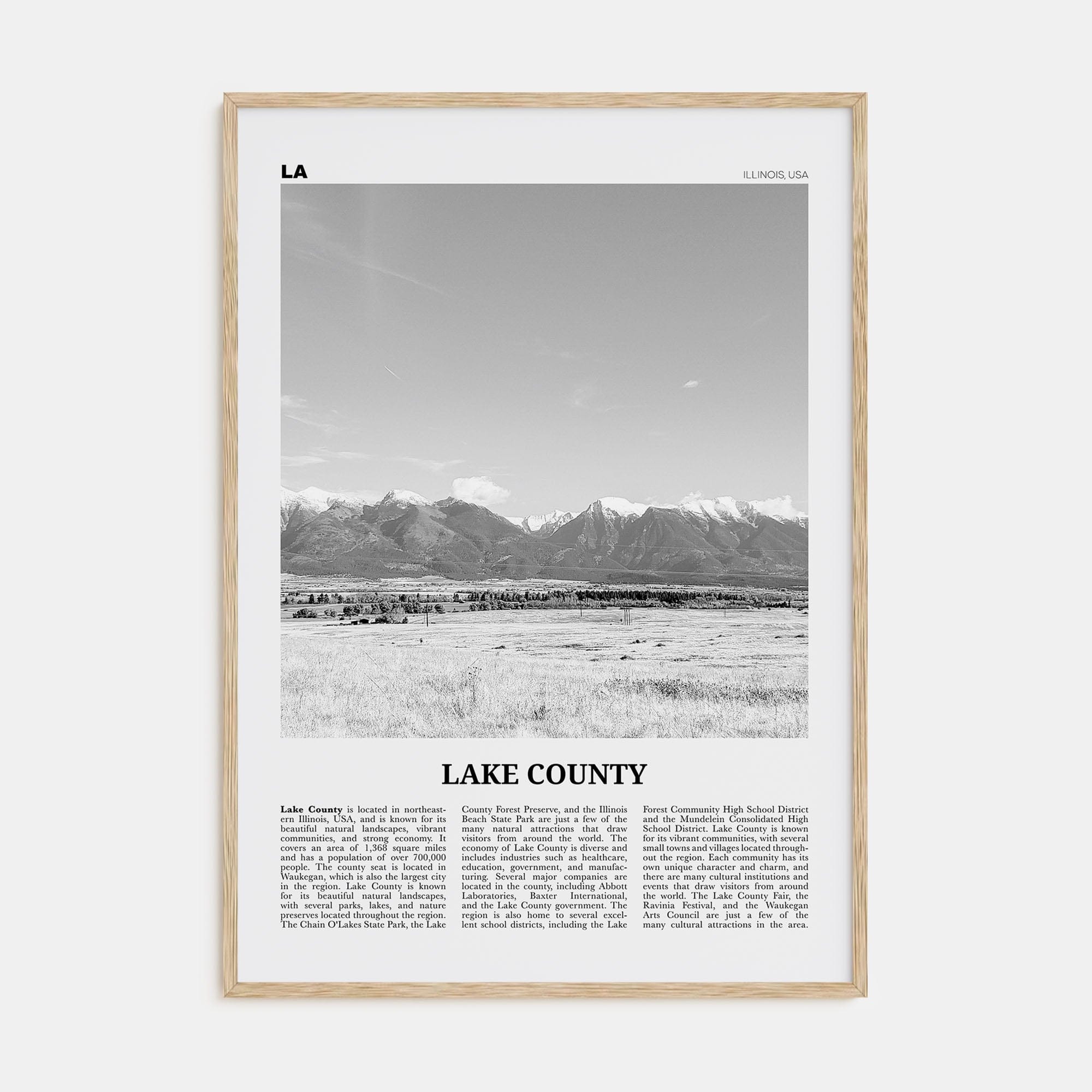 Lake County Poster Natural Wood / 8x12 in Nbourhood Travel B&W Poster