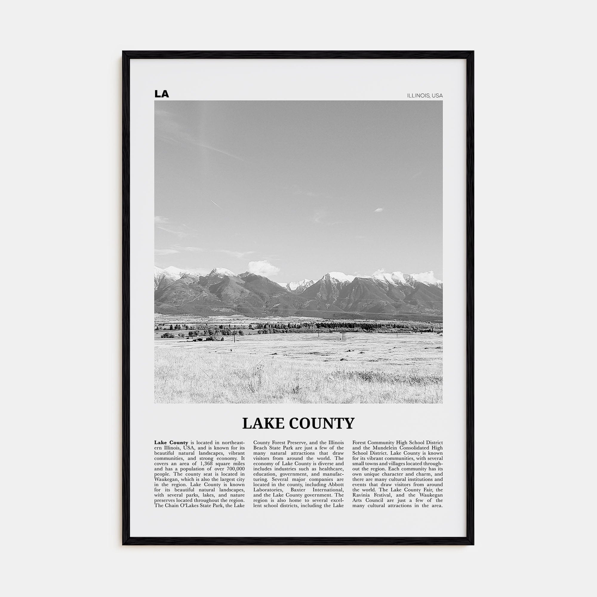 Lake County Poster Black Wood / 8x12 in Nbourhood Travel B&W Poster