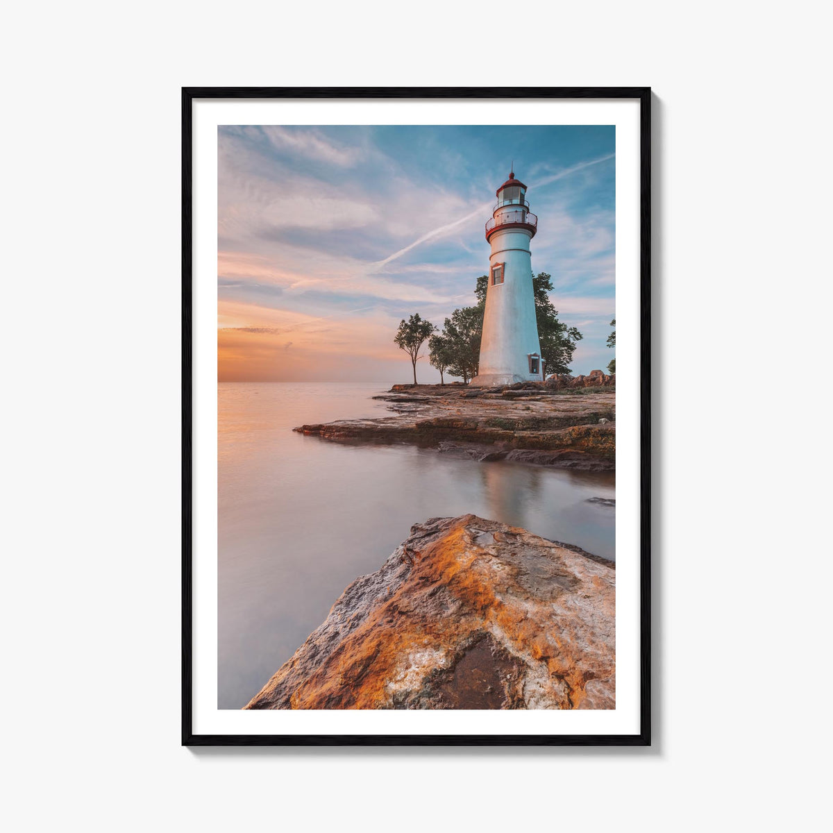 Lake Erie colorful photo poster of United States & Canada – vertical wall art, unframed print shown in interior mockup