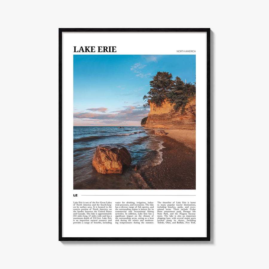 Lake Erie colorful travel poster of United States & Canada – vertical wall art, unframed print shown in interior mockup
