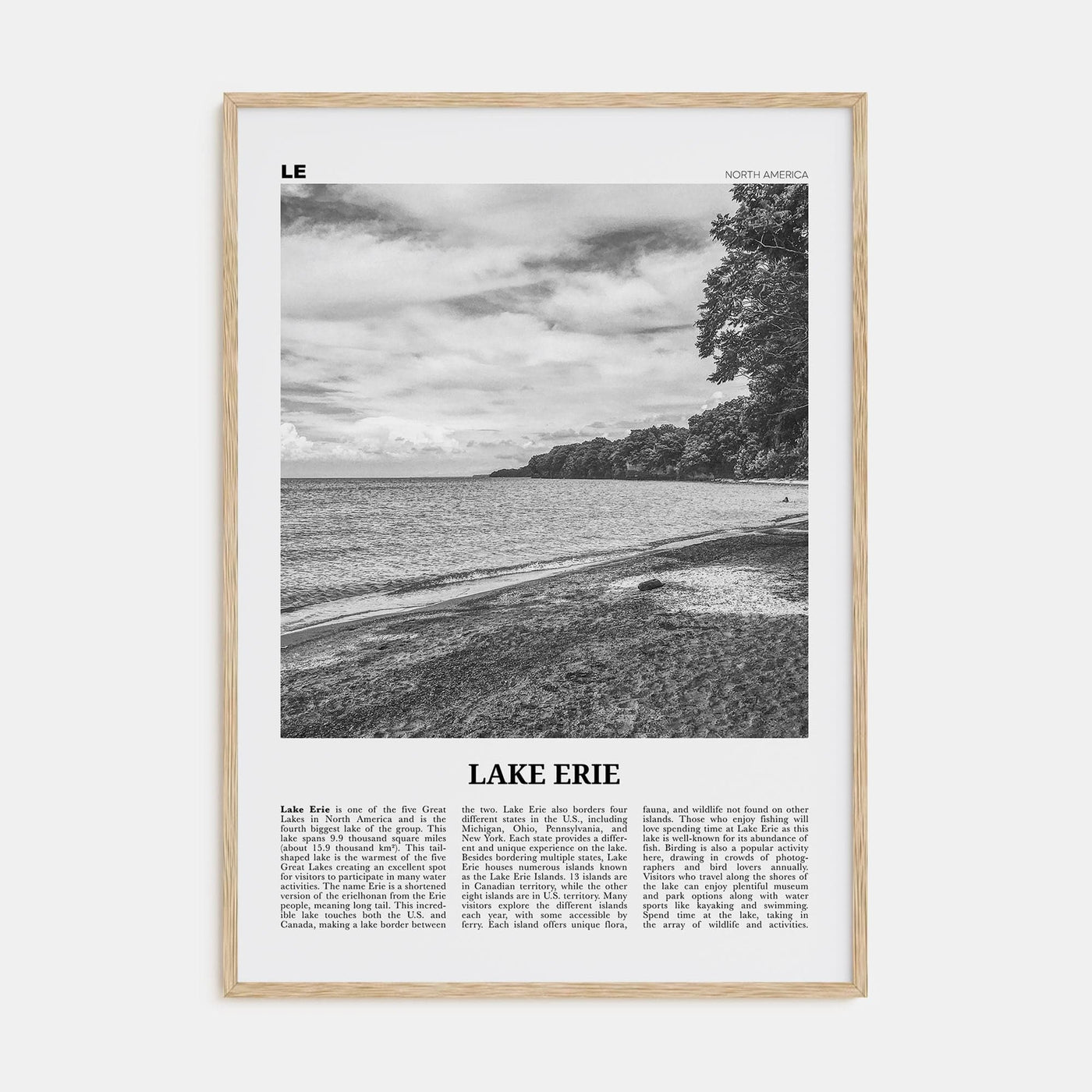 Lake Erie Poster Natural Wood / 8x12 in Nbourhood Travel B&W Poster