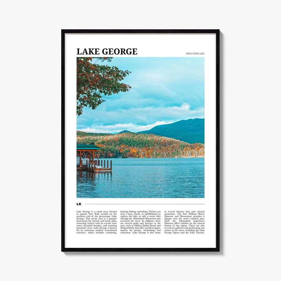Lake George colorful travel poster of New York, USA – vertical wall art, unframed print shown in interior mockup