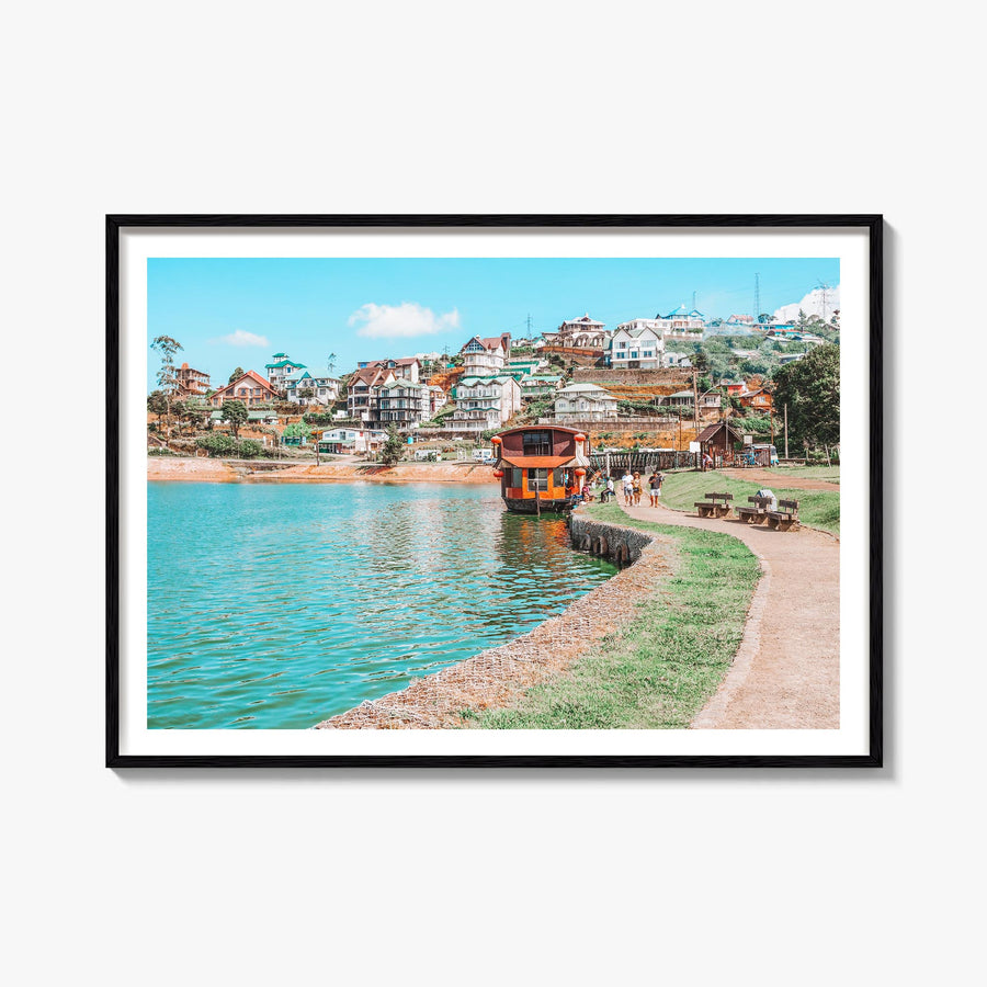 Lake Gregory colorful photo poster of California, USA – horizontal wall art, unframed print shown in interior mockup