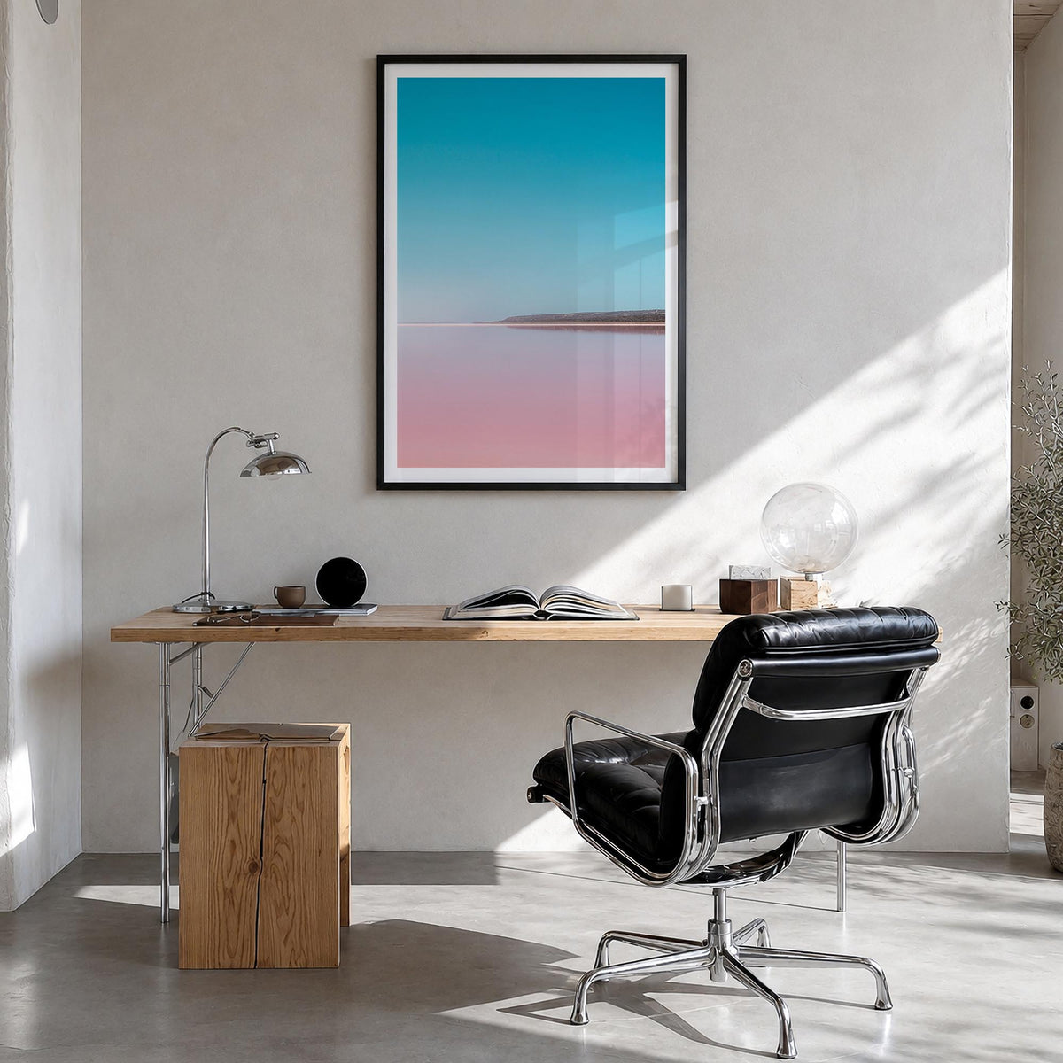 Lake Gregory no. 2 colorful photo poster of California, USA – vertical wall art in black wood frame with white border, hangin