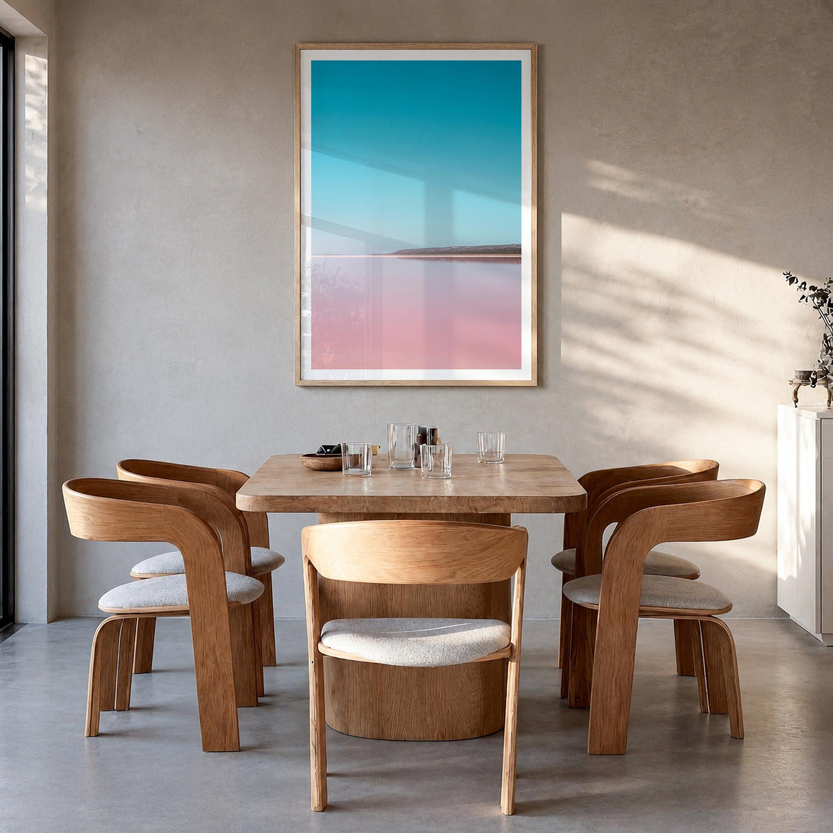 Lake Gregory no. 2 colorful photo poster of California, USA – vertical wall art in natural wood frame with white border, hang