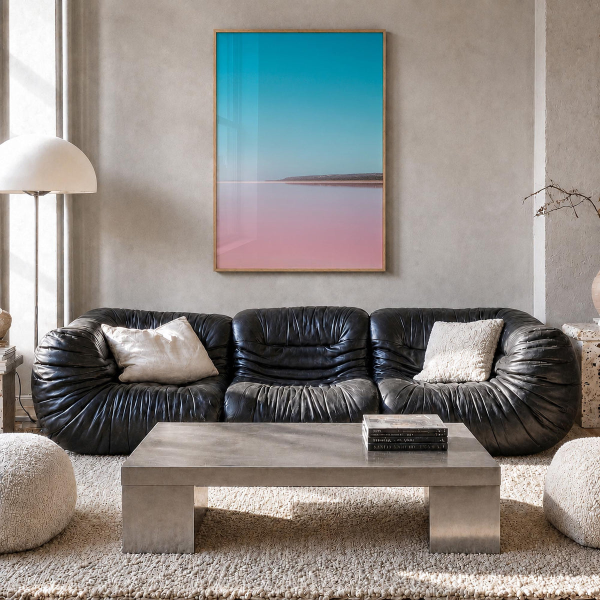 Lake Gregory no. 2 colorful photo poster of California, USA – vertical wall art in natural wood frame, hanging on wall
