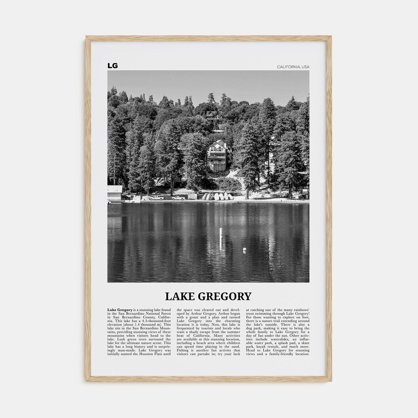 Lake Gregory Poster Natural Wood / 8x12 in Nbourhood Travel B&W Poster