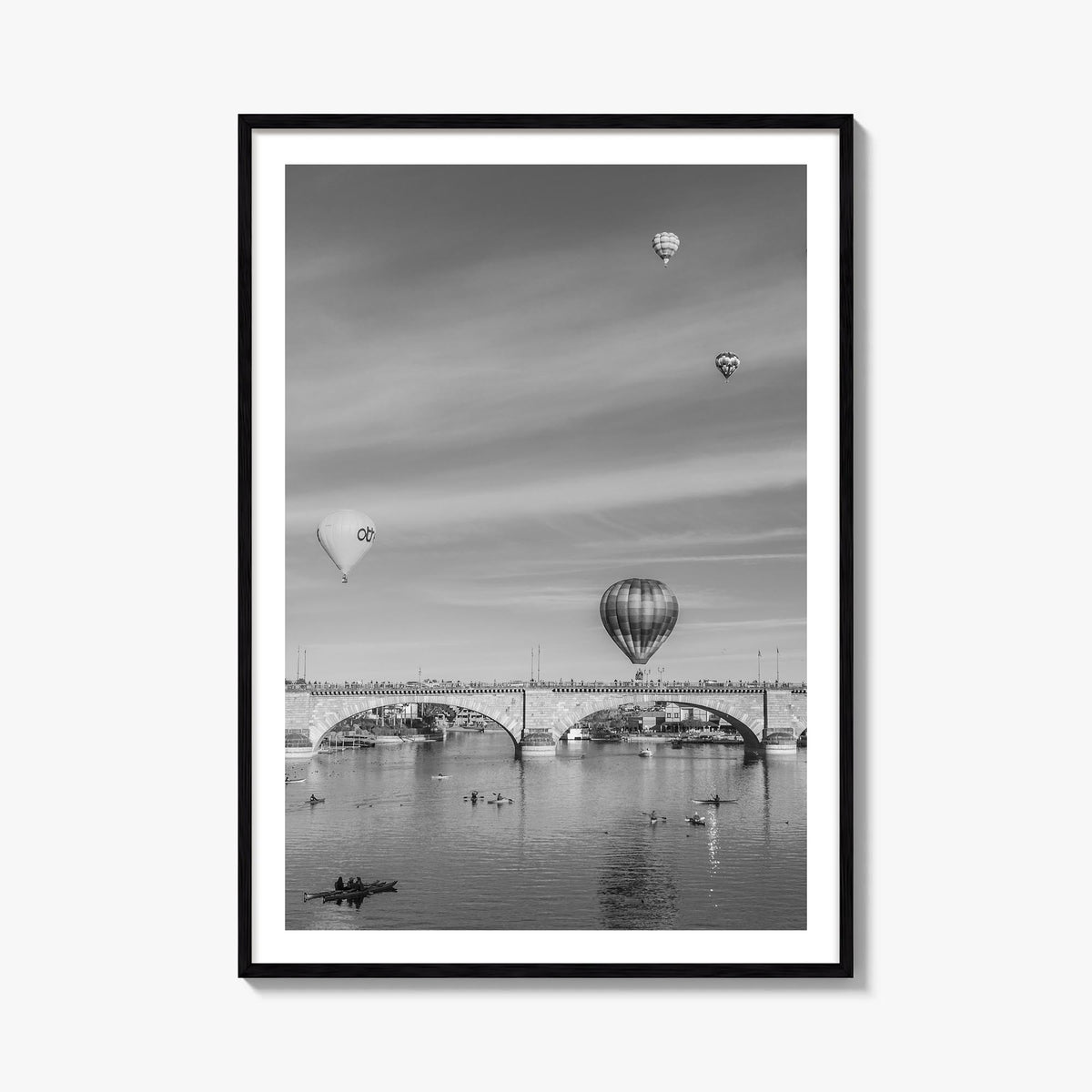 Lake Havasu City black & white photo poster of Arizona, USA – vertical wall art, unframed print shown in interior mockup