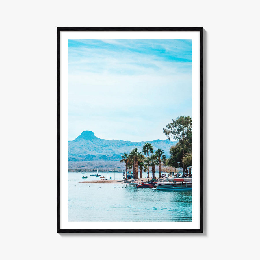 Lake Havasu City colorful photo poster of Arizona, USA – vertical wall art, unframed print shown in interior mockup