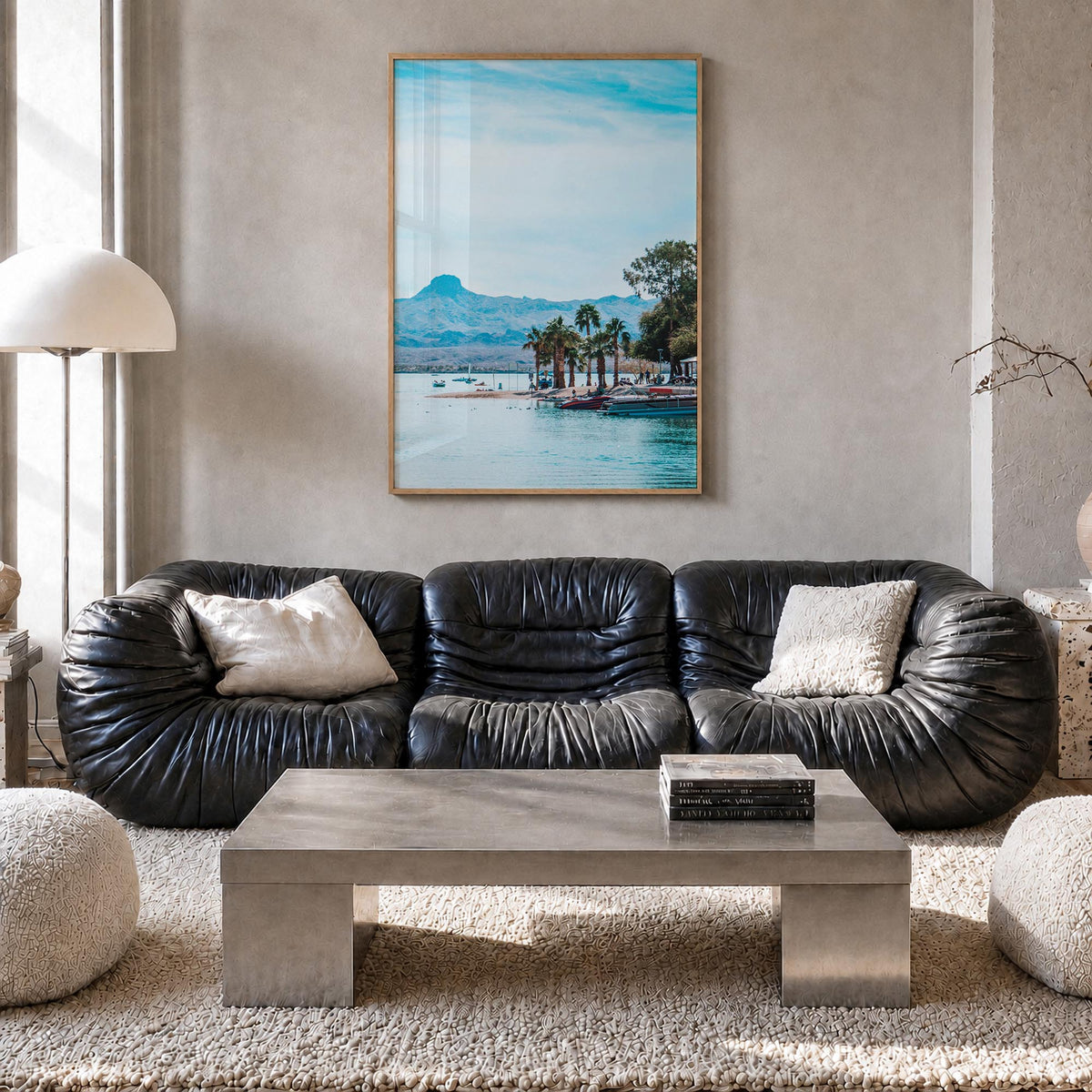 Lake Havasu City colorful photo poster of Arizona, USA – vertical wall art in natural wood frame, hanging on wall