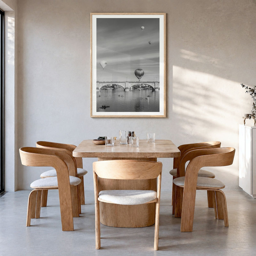 Lake Havasu City Photo Poster in a natural wood frame, hanging in a dining room, white border