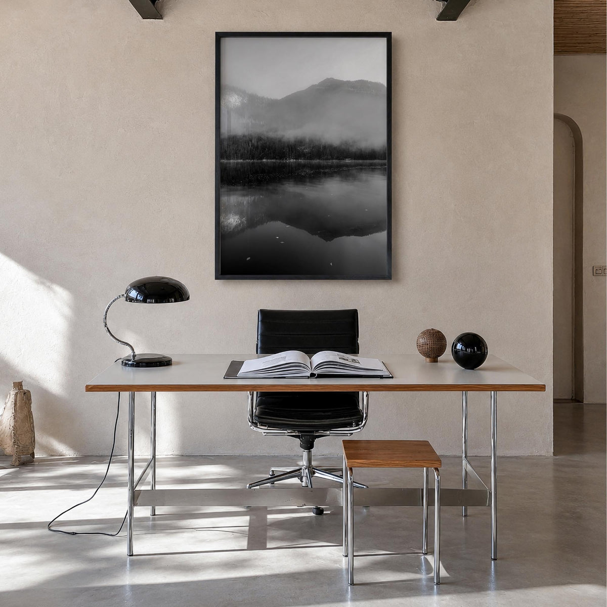 Königssee black & white photo poster of Germany – vertical wall art in black wood frame, hanging on wall