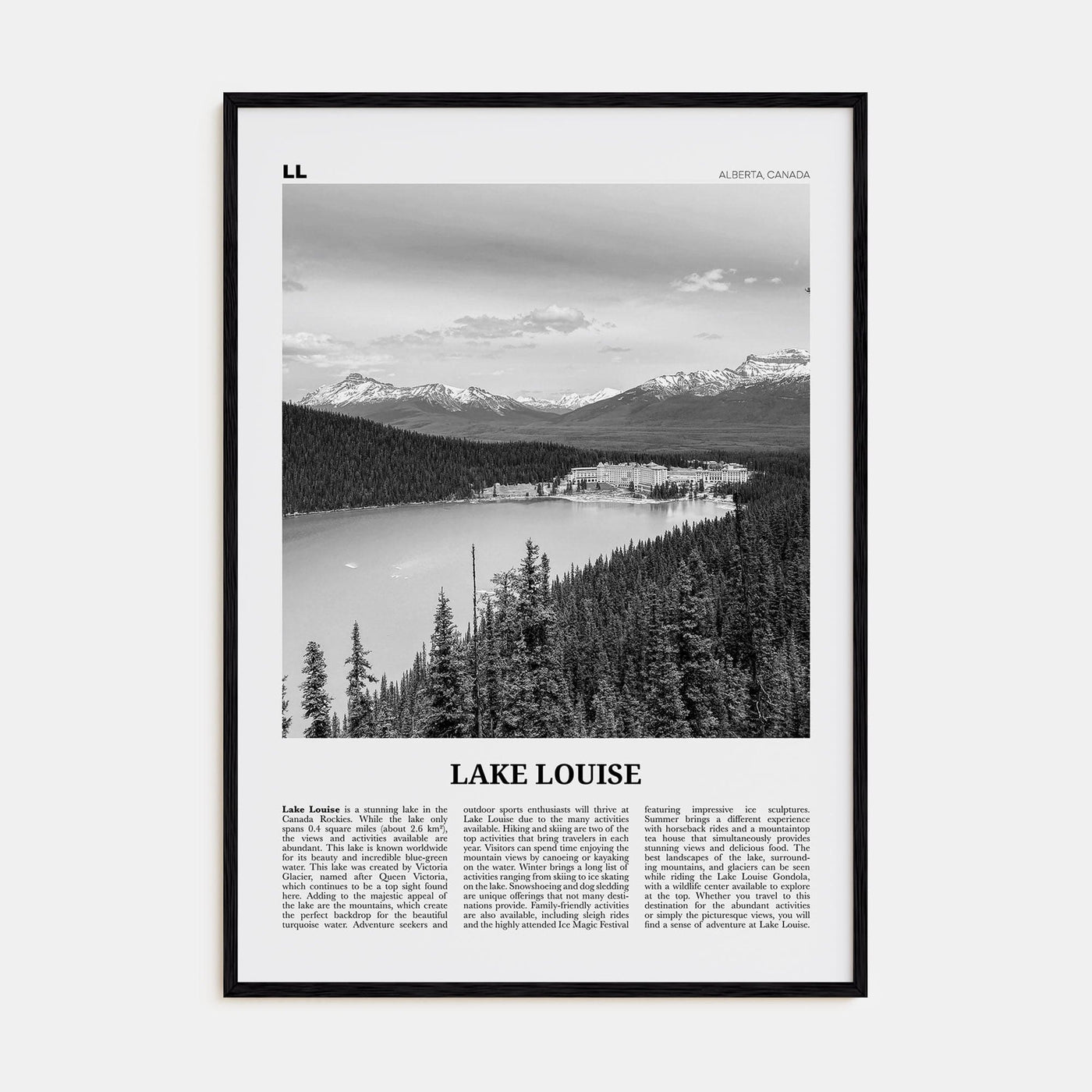 Lake Louise No 1 Poster Black Wood / 8x12 in Nbourhood Travel B&W Poster