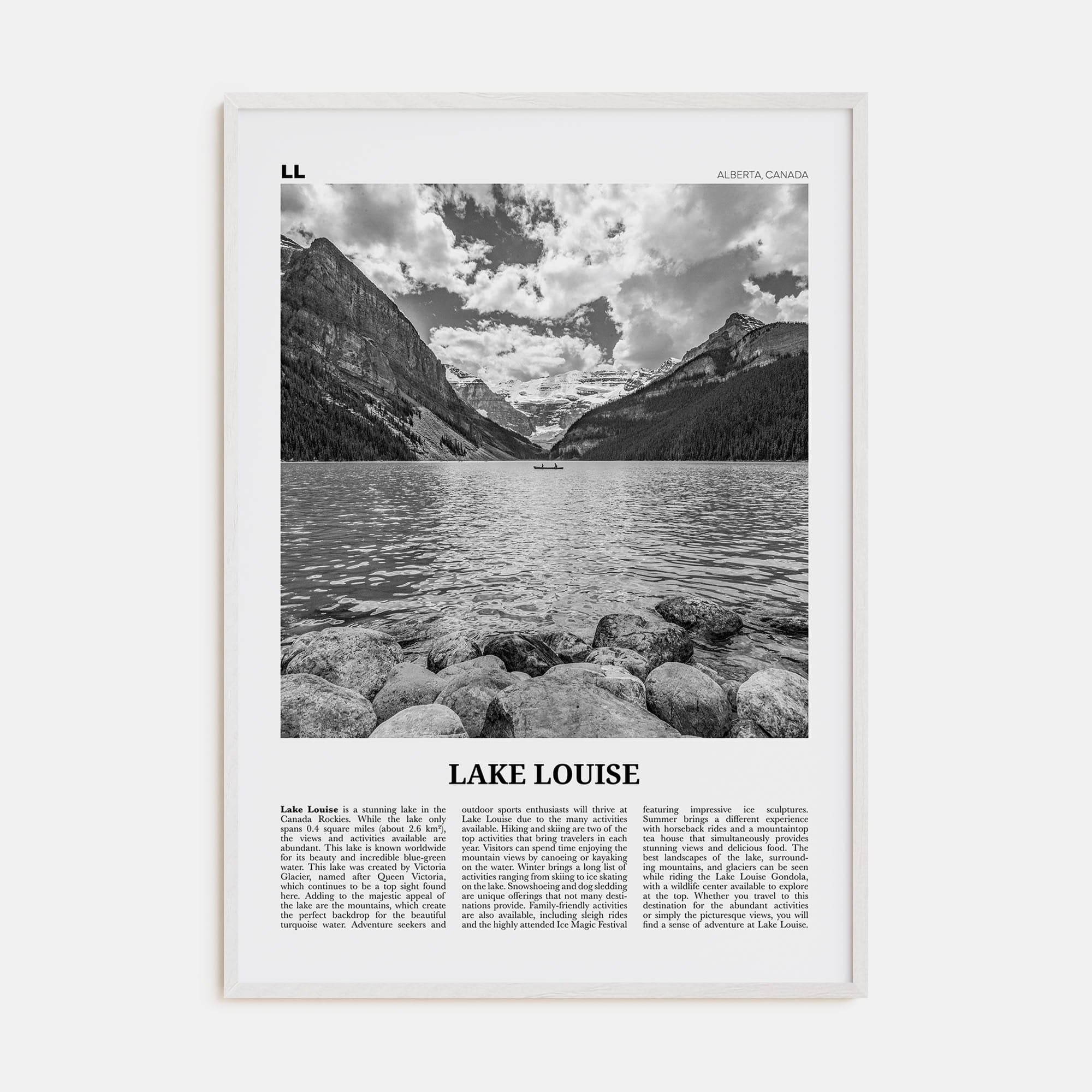 Lake Louise No 2 Poster White Wood / 8x12 in Nbourhood Travel B&W Poster