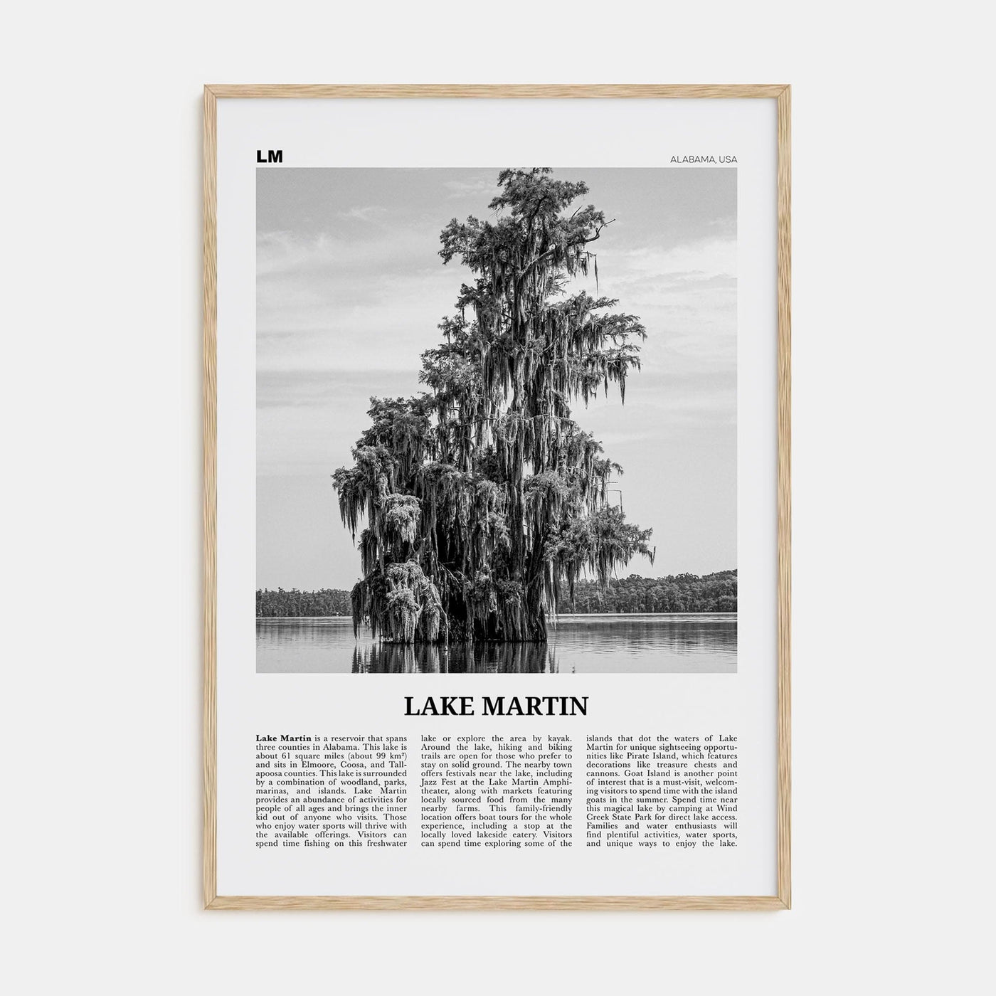 Lake Martin No 2 Poster Natural Wood / 8x12 in Nbourhood Travel B&W Poster