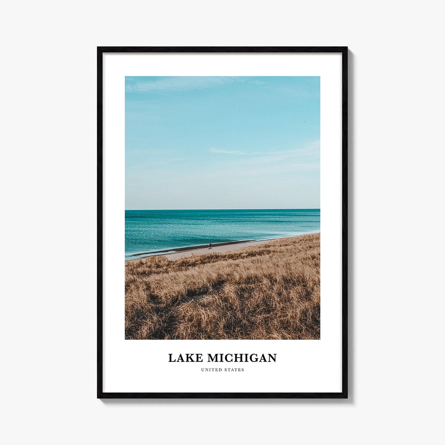 Lake Michigan colorful classic poster of United States – vertical wall art, unframed print shown in interior mockup