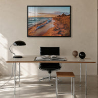 Lake Michigan colorful photo poster of United States – horizontal wall art in black wood frame, hanging on wall