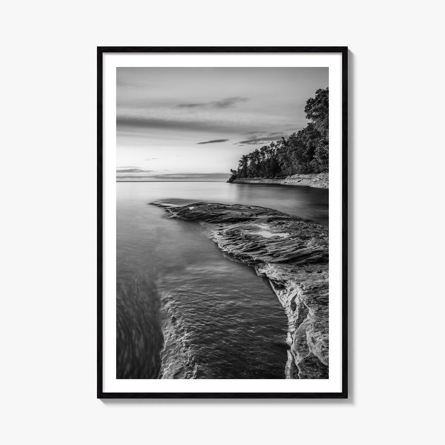 Lake Michigan no. 1 black & white photo poster of United States – vertical wall art, unframed print shown in interior mockup