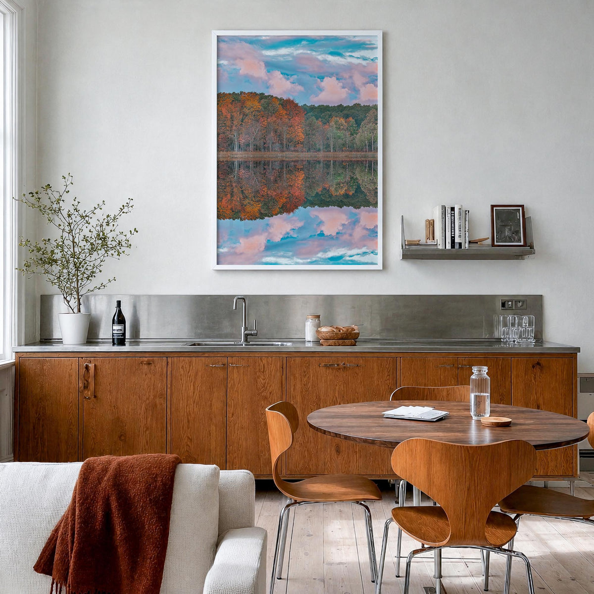Lake Michigan no. 1 colorful photo poster of United States – vertical wall art in white wood frame, hanging on wall