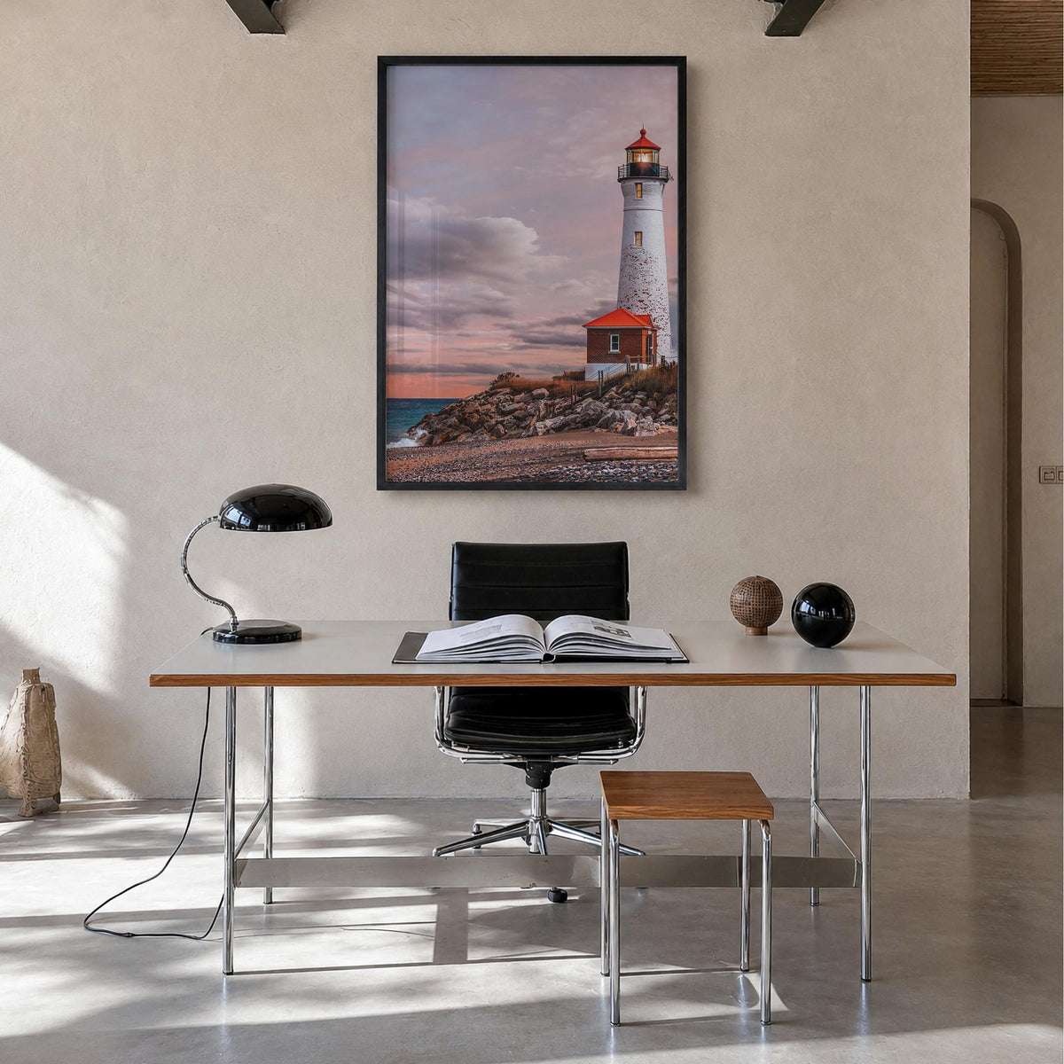 Lake Michigan no. 2 colorful photo poster of United States – vertical wall art in black wood frame, hanging on wall