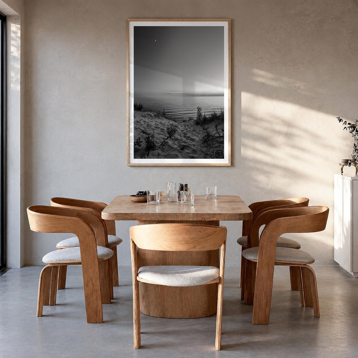 Lake Michigan no. 3 black & white photo poster of United States – vertical wall art in natural wood frame with white border, 