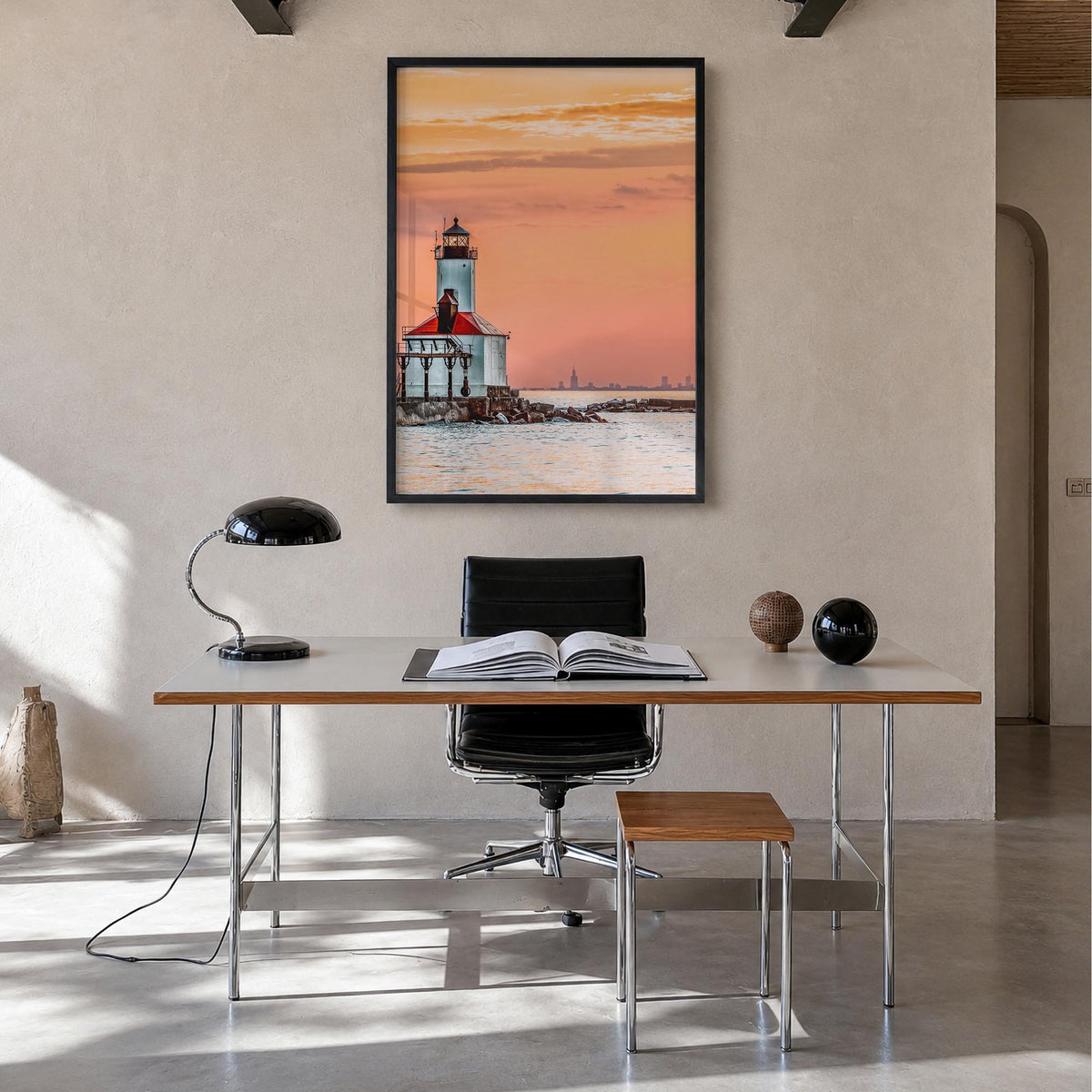 Lake Michigan no. 3 colorful photo poster of United States – vertical wall art in black wood frame, hanging on wall